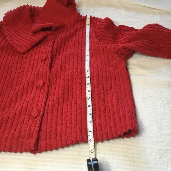 Red CHENILLE Short Button Front Jacket with Round Collar Ladies Size Large - Picture 10 of 15